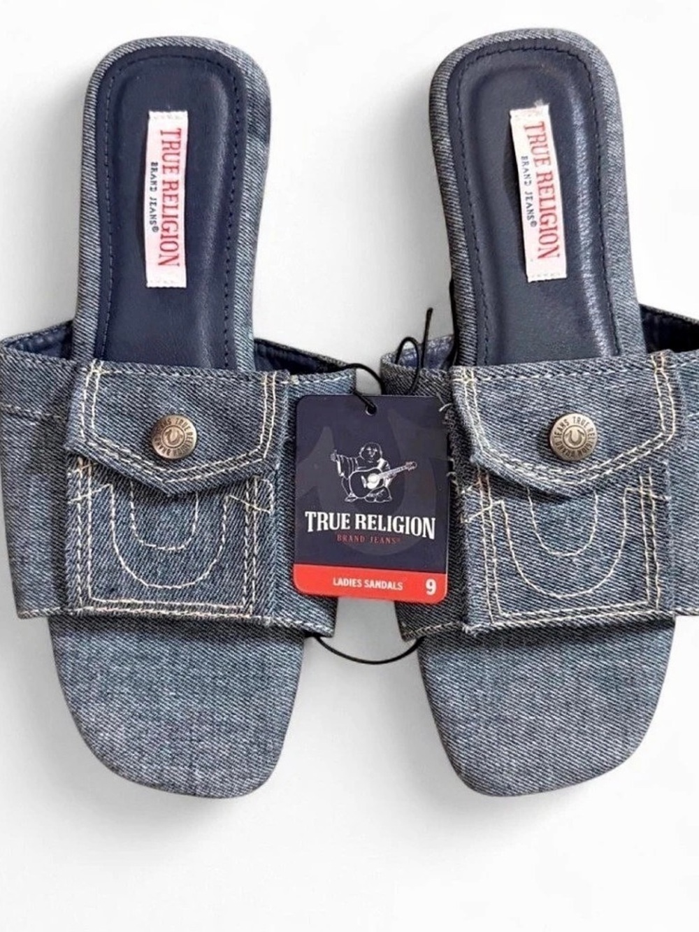 True Religion Label Sandals Denim Slide Sandals US 9 NWT